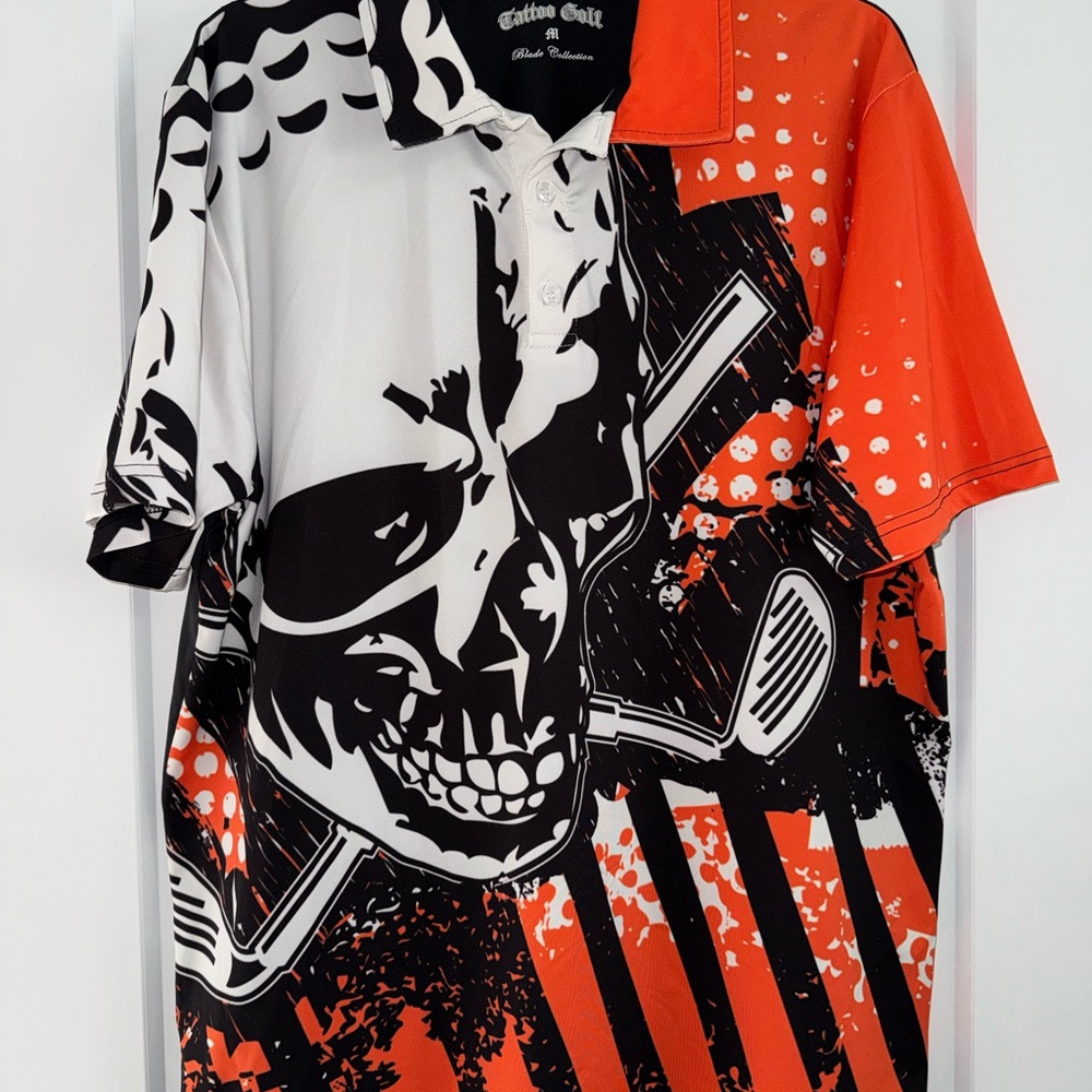 Tattoo Golf Orange and Black Polo Men’s Medium